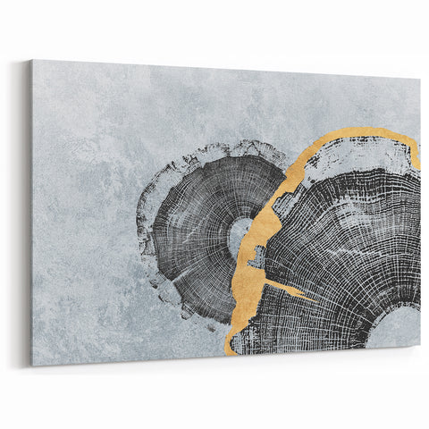 Tree Rings and Gold Abstract Art - Modern Brush Strokes Canvas