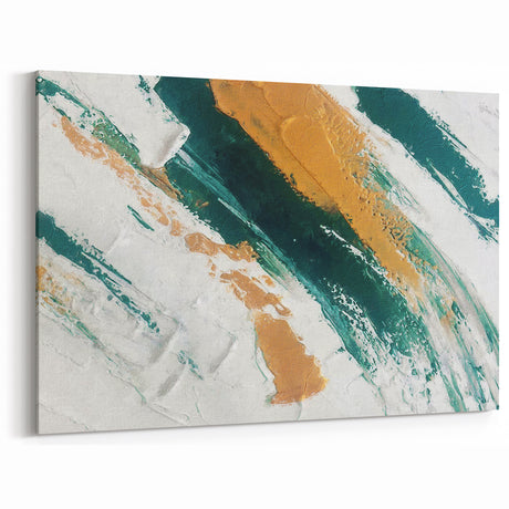 Green and Gold Brush Strokes Abstract Art - Modern Canvas