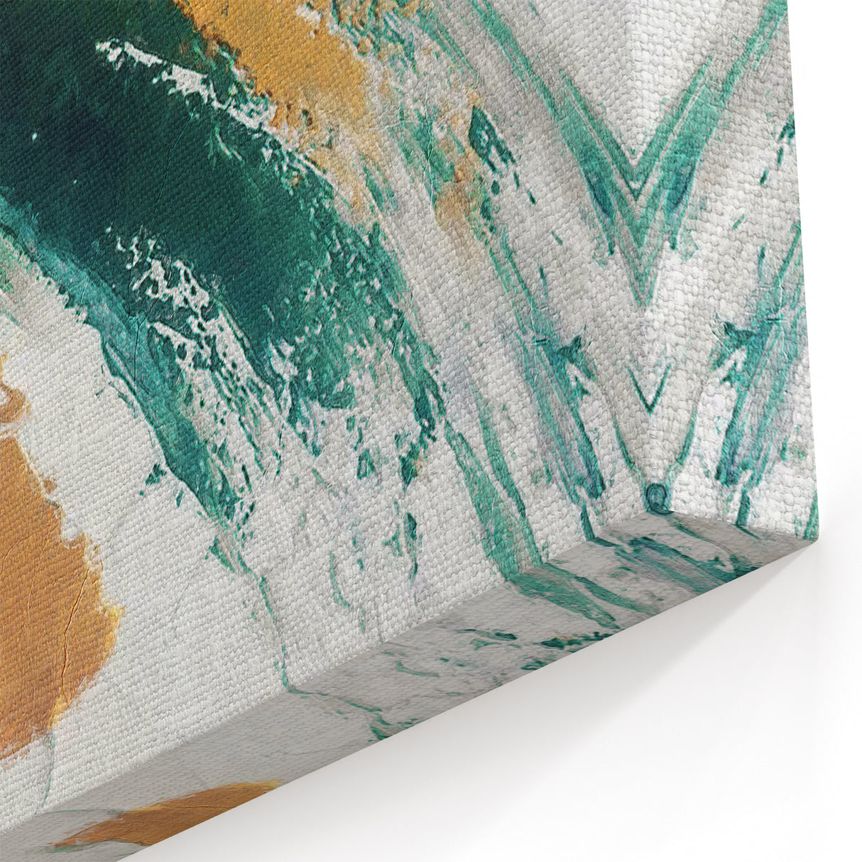 Green and Gold Brush Strokes Abstract Art - Modern Canvas