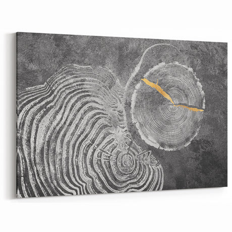 Golden and Silver Tree Rings Abstract Art - Modern Minimalist Canvas