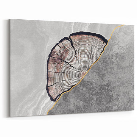 Geometric Line Art - Abstract Tree Rings with Gold Accents Canvas