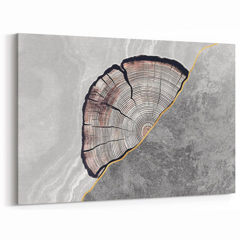 Geometric Line Art - Abstract Tree Rings with Gold Accents Canvas