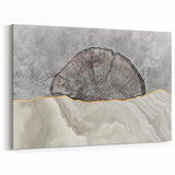 Abstract Line Art - Tree Rings and Gold Wave on Grey Canvas