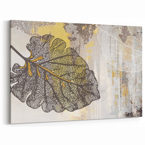 Minimalist Gold and White Abstract Art - Modern Brush Strokes Canvas
