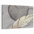 Abstract Tree Rings and Feather Art - Grey and Beige Canvas