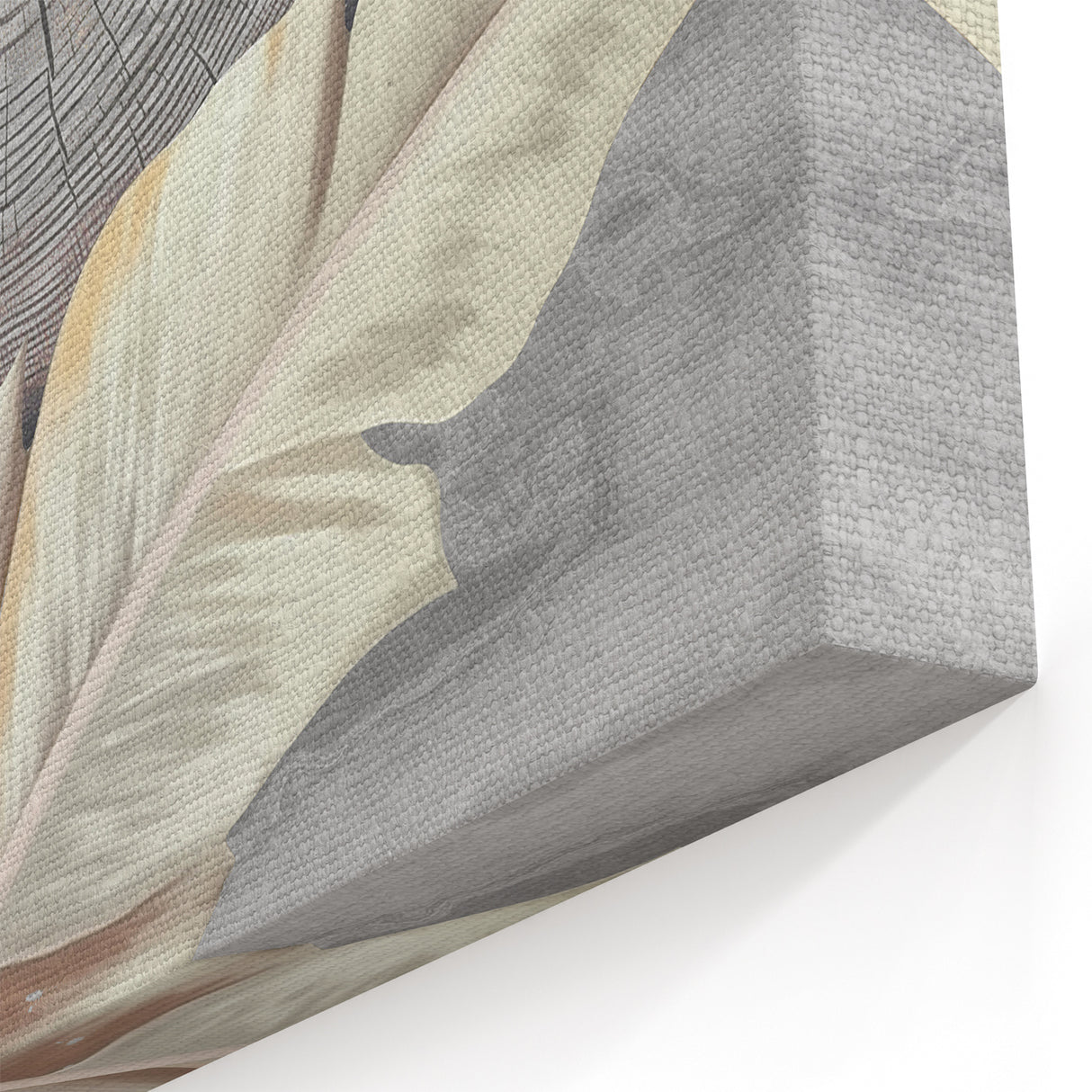 Abstract Tree Rings and Feather Art - Grey and Beige Canvas