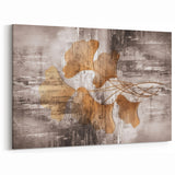 Golden Ginkgo Leaves Abstract Art - Modern Brush Strokes Canvas