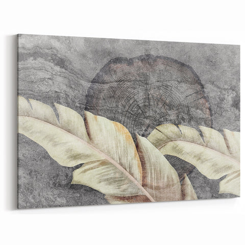 Abstract Tree Rings and Feather Duo - Grey and Beige Canvas Art