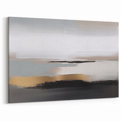 Abstract Brush Strokes - Black, White, and Gold Modern Canvas Art