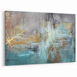 Golden and Teal Leaf Abstract Art - Modern Brush Strokes Canvas