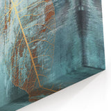 Golden and Teal Leaf Abstract Art - Modern Brush Strokes Canvas