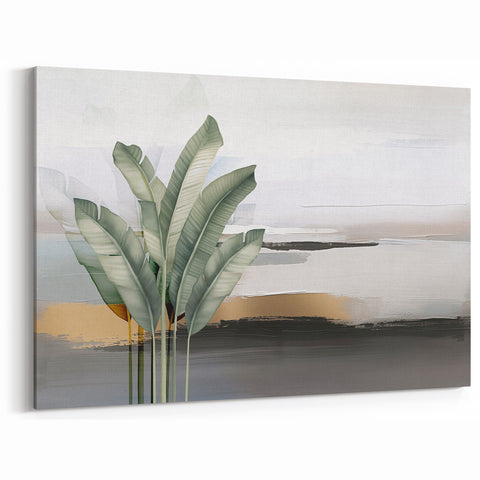 Tropical Abstract Brush Strokes - Green Leaves on Modern Canvas