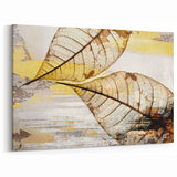 Translucent Golden Leaves Abstract Art - Modern Brush Strokes Canvas