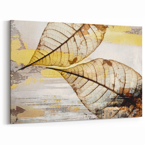 Translucent Golden Leaves Abstract Art - Modern Brush Strokes Canvas