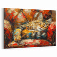 Cozy Sleeping Cat Wall Art - Vibrant Cat Canvas for Warm Home Decor