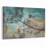 Elegant Teal and Gold Feather Abstract Art - Modern Canvas