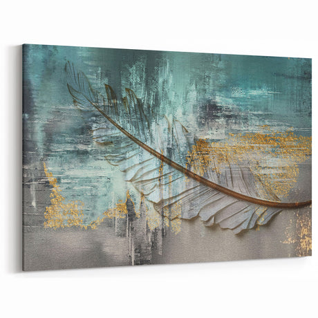 Elegant Teal and Gold Feather Abstract Art - Modern Canvas