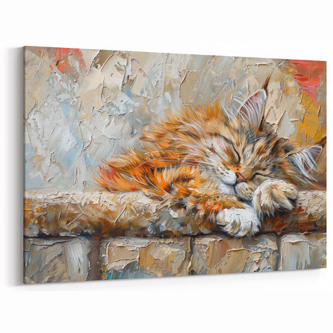 Serene Sleeping Cat Wall Art - Tranquil Cat Canvas for Cozy Spaces