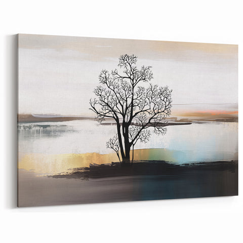 Contemporary Abstract Tree Art with Subtle Strokes and Lines