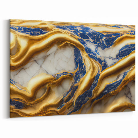 Elegant Gold and Blue Abstract Line Art Canvas - Modern Geometric Design