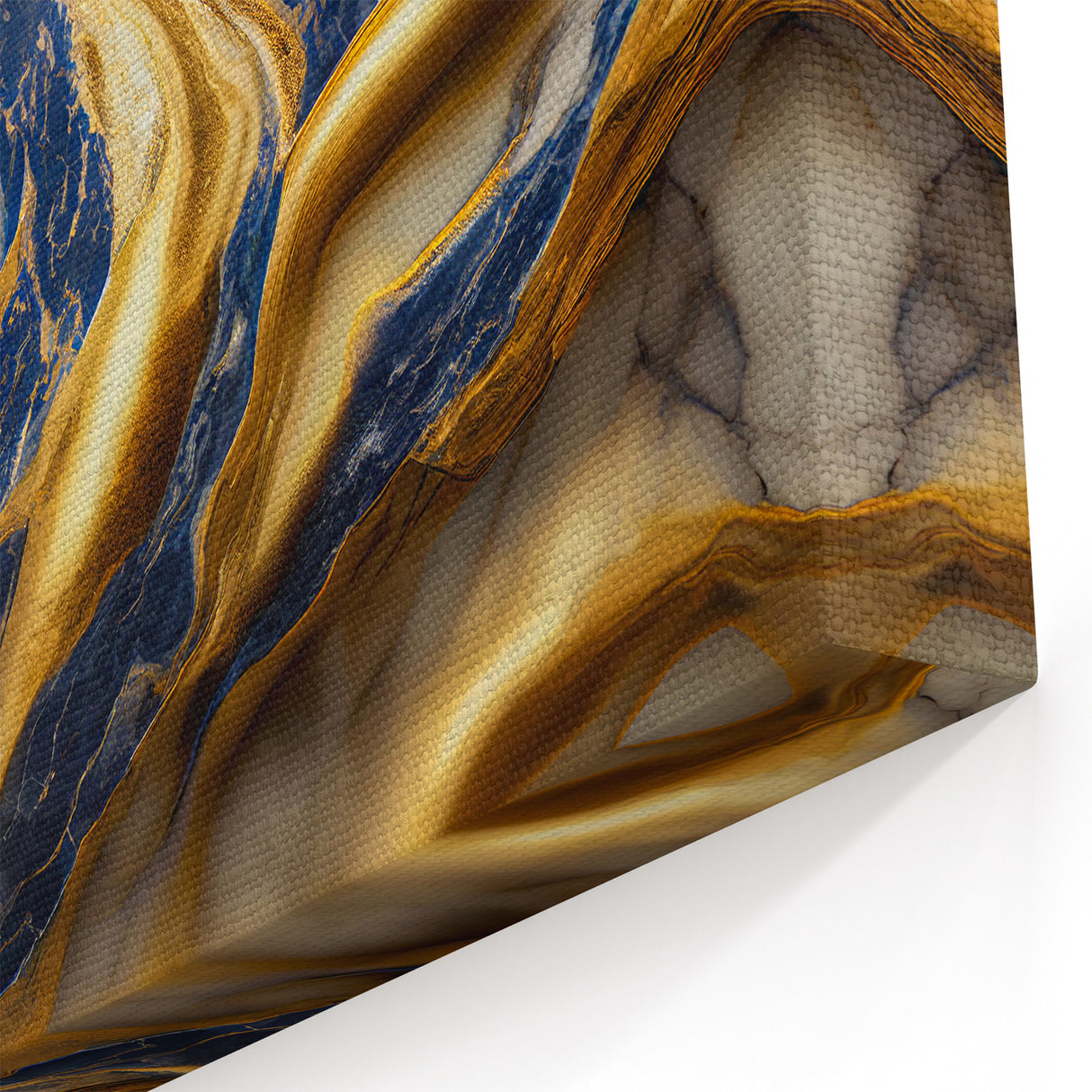 Elegant Gold and Blue Abstract Line Art Canvas - Modern Geometric Design