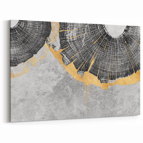 Elegant Geometric Line Art with Gold and Black Accents - Abstract Canvas