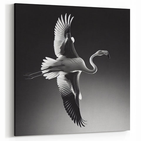 Majestic Black & White Flamingo in Flight - Modern Flamingo Wall Decor