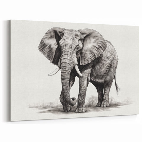 Detailed Elephant Sketch Art - Elegant Black and White Print
