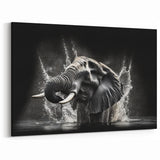 Powerful Elephant Splash - Dynamic Black and White Canvas Art