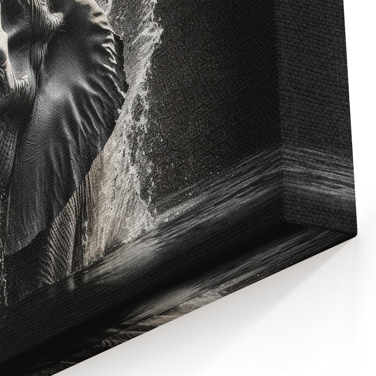 Powerful Elephant Splash - Dynamic Black and White Canvas Art