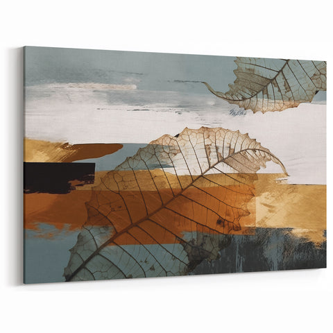 Earthy Leaves and Abstract Strokes Art Canvas