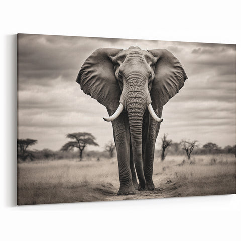 Majestic Elephant in the Wild - Timeless Black and White Canvas Art
