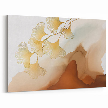Golden Leaves and Abstract Strokes Art Canvas