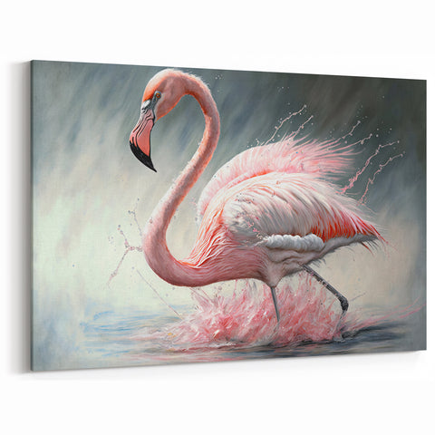 Graceful Splash - Dynamic Flamingo Wall Art in Pastel Pink Hues