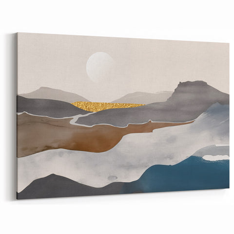 Golden Sunset and Abstract Strokes Art Canvas