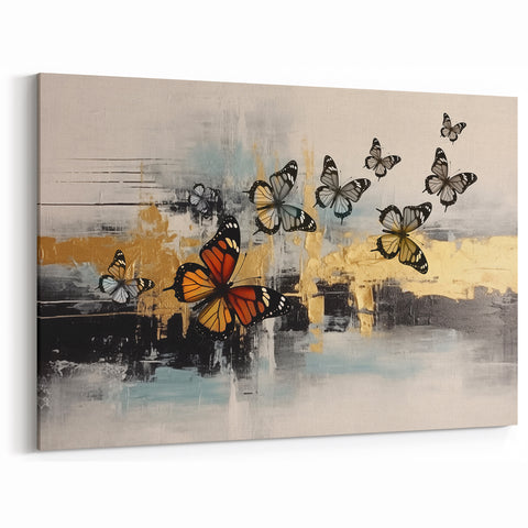 Butterfly Elegance and Abstract Gold Strokes Art Canvas