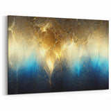 Golden Light and Blue Abstract Line Art Canvas - Radiant Geometric Design