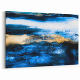 Deep Blue and Gold Abstract Line Art Canvas - Contemporary Geometric Design