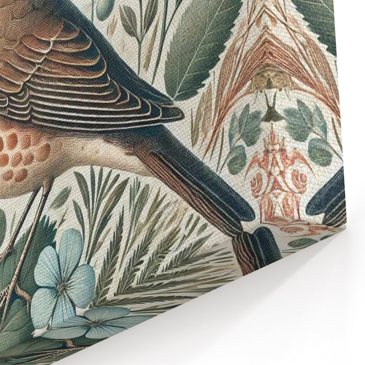 Botanical Garden Birds Wall Art - Songbird and Floral Canvas Decor