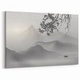 Serene Mountain Landscape with Abstract Lines Art