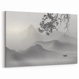 Serene Mountain Landscape with Abstract Lines Art