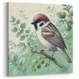 Charming Garden Birds Wall Art - Sparrow and Greenery Canvas Decor