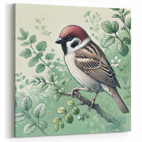 Charming Garden Birds Wall Art - Sparrow and Greenery Canvas Decor