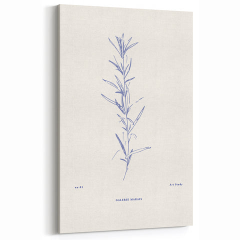 Minimalist Botanical Art Print - Modern Simple Blue Line Canvas Design