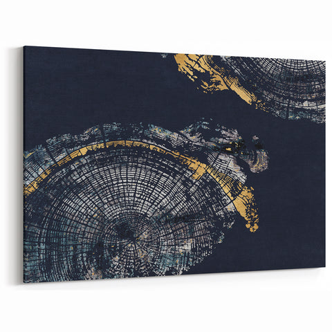 Elegant Rings Abstract Art - Modern Navy Blue and Gold Canvas Print