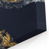 Elegant Leaf Rings Abstract Art - Modern Navy Blue and Gold Canvas Print