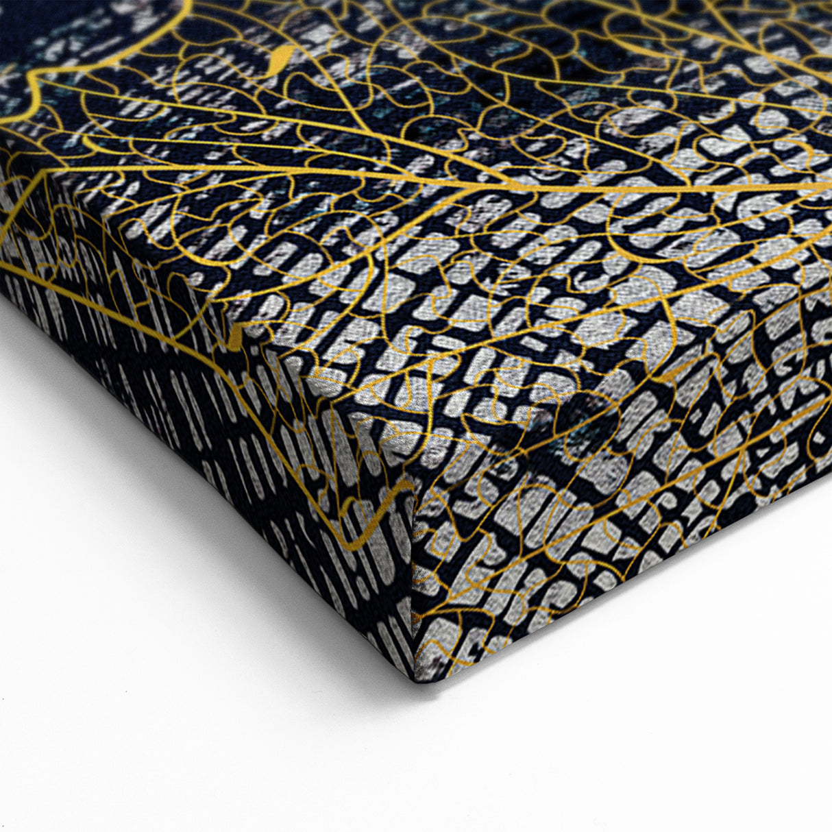 Elegant Leaf Rings Abstract Art - Modern Navy Blue and Gold Canvas Print