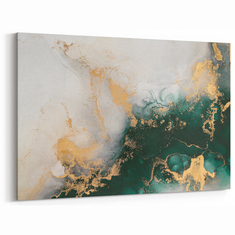Luxurious Abstract Line Art | Gold and Green Strokes Canvas