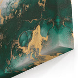 Luxurious Abstract Line Art | Gold and Green Strokes Canvas