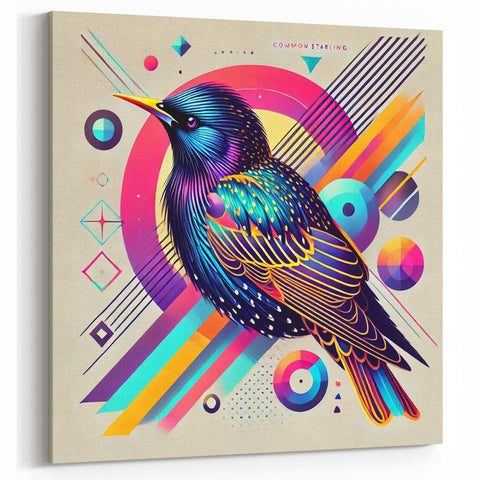 Futuristic Garden Birds Wall Art - Vibrant Starling Canvas Decor